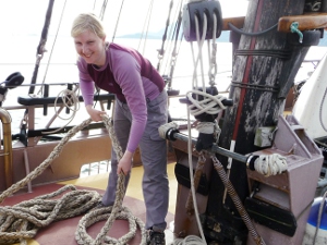 Preparing mooring lines for docking in Sandnessjoen. Preparing mooring lines for docking in Sandnessjoen.